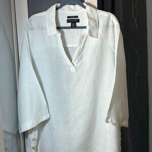 Tahari 100% Linen Ivory Shirt Quiet Luxury Size 2X Summer Chic